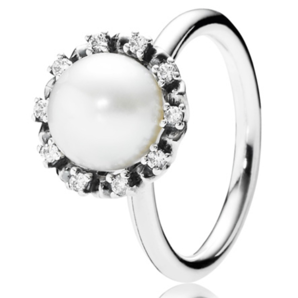 NWOT Pandora "Everlasting Grace" Pearl Silver Ring - Size 6 (52)